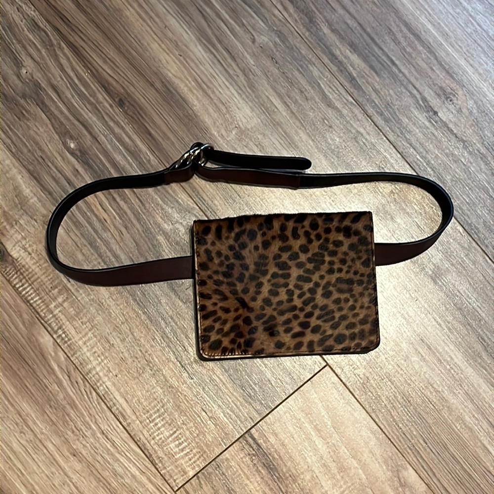 J. Jill Leopard Print Calf Hair Belt Bag Leather XS/S